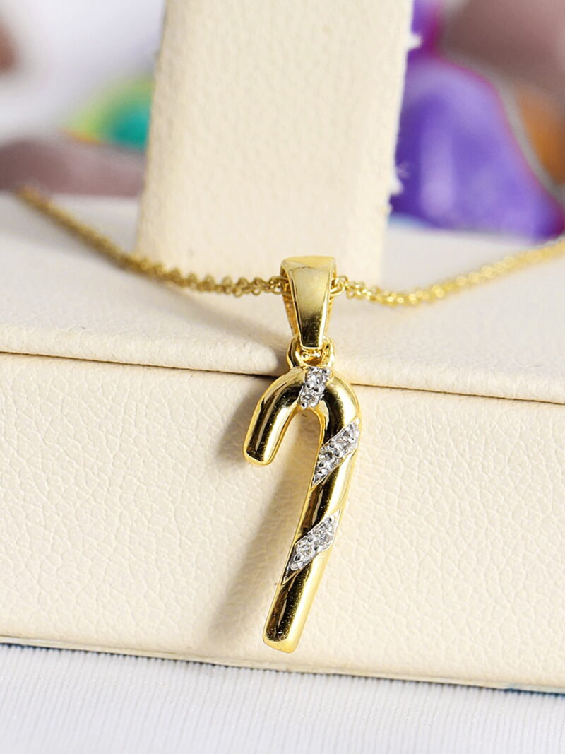 JewelersClub Candy Cane Necklace Diamond Necklaces for Women – Genuine White Diamond, 14k Gold over Silver Necklace Candy Cane – Christmas Gifts for Women – Silver Diamond Pendant Necklace for Women - Image 4