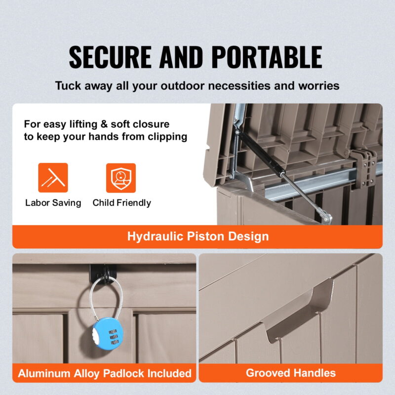 SKYSHALO 120 Gallon Outdoor Waterproof Polypropylene Deck Box with Padlock - Image 3