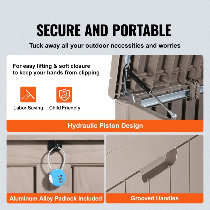 SKYSHALO 120 Gallon Outdoor Waterproof Polypropylene Deck Box with Padlock - Image 3