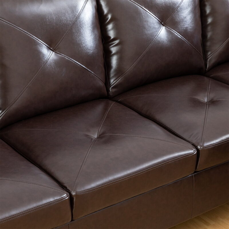 Hommoo Faux Leather Sectional Sofa, 4-Seat L-Shaped Couch, Modern Indoor Living Room Furniture, Apartment, Office, Brown(Without Ottoman) - Image 3