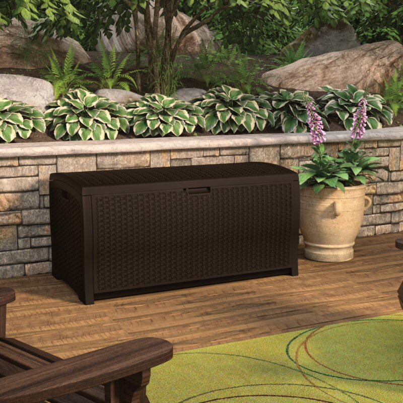 Suncast Resin 99-Gal Capacity Deck Box, Patio, Mocha Brown,  DBW9200 52 in D x 27.5 in H x 27.6 in W - Image 5