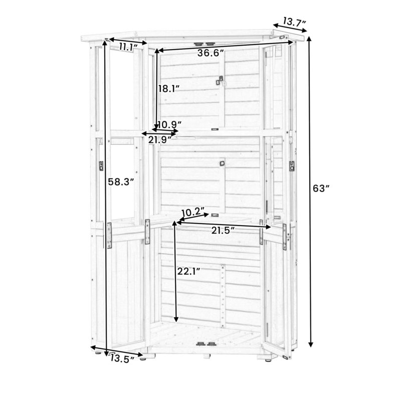 MAYEERTY 63'' Garden Wood Storage Cabinet – Outdoor Tool Shed & Mini Greenhouse with Lockable Door, Waterproof Roof, and Adjustable Shelves - Image 2