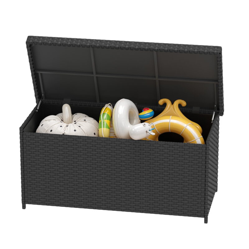Uforic 260-Gallon Wicker Outdoor Deck Boxes with Waterproof Liner Bag, Rattan Storage Bin, Large Storage Deck Box - Black - Image 4